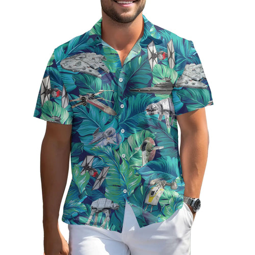 99TIMORO Spaceship Hawaiian Shirt Warship Button Shirt Wars Movie Short Sleeve Shirt Birthday Gifts